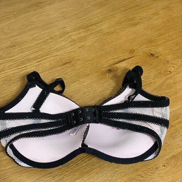 Victoria's Secret Padded Demi Push Up Bra 32DD Pink and Black Lace - Picture 2 of 6